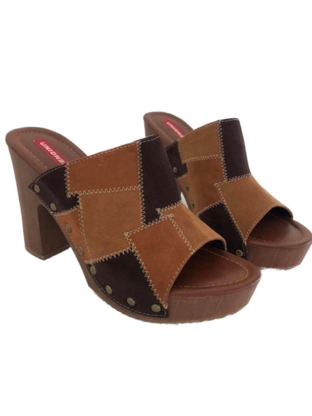 Unionbay Y2K Patchwork Suede Women’s Wood Hippie 90’s Style Platform Sandals 7.5